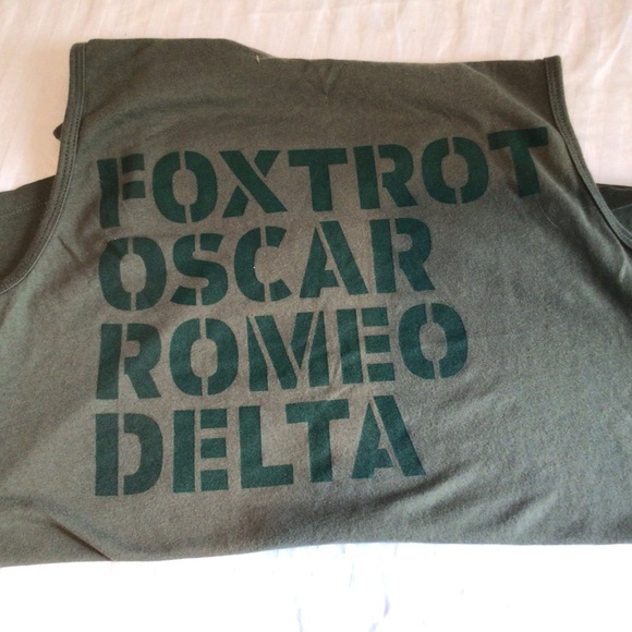 FORD Tank Top Tee Olive Draft Green Stretches Women Military Alphabet Size L - Picture 3 of 6